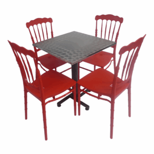 Sillas Tifany E2 con mesa base cruceta en tapa acero de 60x55