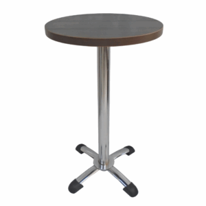 Mesa coctelera base pata chao croma con tapa redonda en madera