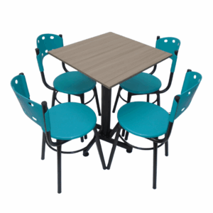 Sillas Carla y mesa base cruceta en madera de 60x60