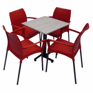 Sillas Diseño con brazo y mesa base cruceta en madera de 60x60