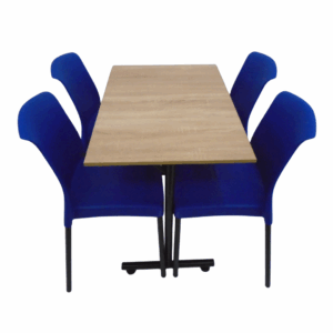 Sillas Eva sin brazo y mesa base H en madera de 90x60