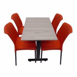 Sillas Eva sin brazo y mesa base H especial en madera de 90x60