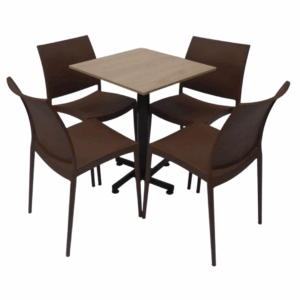 Sillas Mágica con mesa base cruceta en madera 60x60