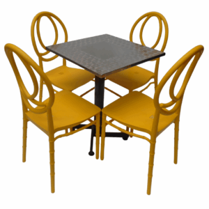 Sillas Tifany E1 con mesa base cruceta en tapa acero de 60x55