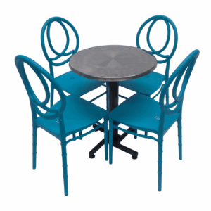 Sillas Tifany E1 con mesa base cruceta redonda tapa en acero de 60CM