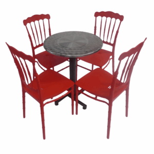 Sillas Tifany E2 con mesa base cruceta redonda tapa en acero de 60CM