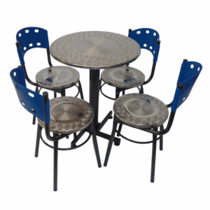 Sillas Carla acero y mesa base cruceta tapa redonda en acero de 60CM