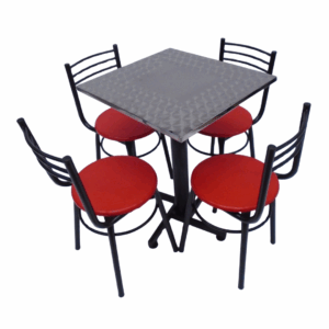 Sillas España y mesa base cruceta tapa en acero de 60x55