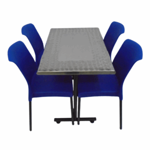 Sillas Eva sin brazo y mesa base H tapa en acero de 90x60