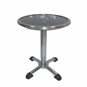 Mesa base pata chao cromada con tapa en acero formica redonda