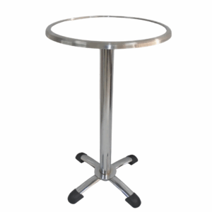 Mesa coctelera base pata chao croma con tapa redonda en acero formica