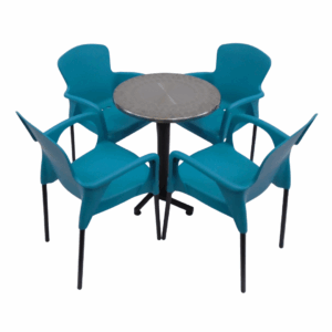 Sillas Eva con brazo y mesa base cruceta tapa redonda en acero de 60CM