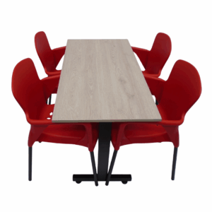 Sillas Eva con brazo y mesa base H especial en madera de 120x60