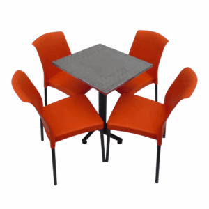 Sillas Eva sin brazo y mesa base cruceta tapa en acero de 60x55