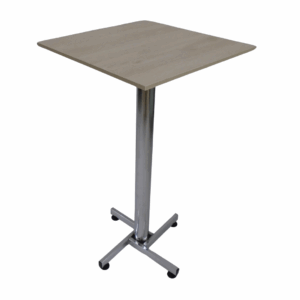 Mesa coctelera base cruceta cromo con tapa en madera