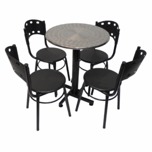 Sillas Carla y mesa base cruceta tapa redonda en acero de 60CM