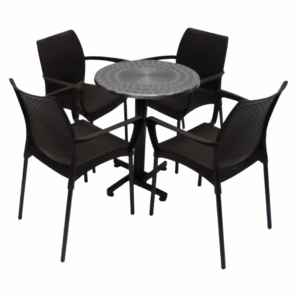 Sillas Diseño con brazo y mesa base cruceta tapa redonda en acero de 60CM