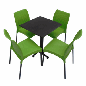 Sillas Diseño sin brazo y mesa base cruceta tapa en acero de 60x55