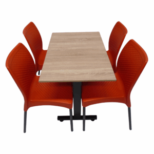 Sillas Diseño sin brazo y mesa base H especial tapa en acero de 90x60