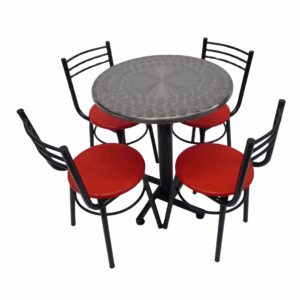 Sillas España y mesa base cruceta tapa redonda en acero de 60CM