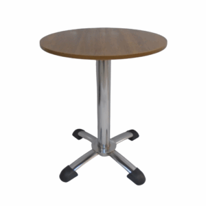 Mesa base pata chao cromada con tapa en madera redonda