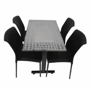 Sillas Eva sin brazo y mesa base H especial tapa en acero de 90x60