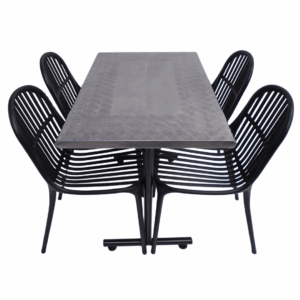 Sillas Alteza con mesa base H tapa en acero de 90x60