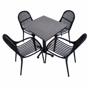 Sillas Alteza con mesa base cruceta tapa en acero de 60x55