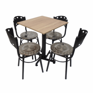 Sillas Carla acero y mesa base cruceta en madera de 60x60