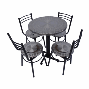 Sillas España acero y mesa base cruceta tapa redonda en acero de 60CM