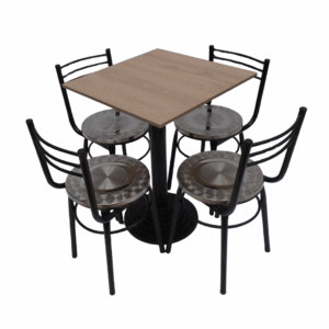 Sillas España acero y mesa base disco en madera de 60x60