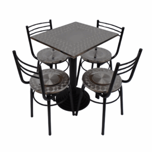 Sillas España acero y mesa base cruceta tapa en acero de 60x55