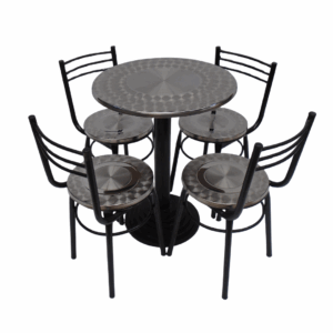 Sillas España acero y mesa base disco tapa redonda en acero de 60CM
