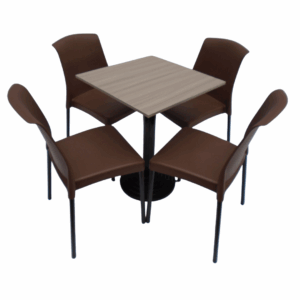 Sillas Eva sin brazo y mesa base disco en madera de 60x60