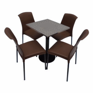 Sillas Eva sin brazo y mesa base disco tapa en acero de 60x55