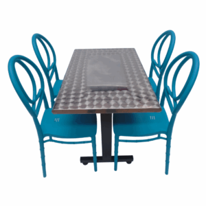 Sillas Tifany E1 con mesa base H especial tapa en acero 90x60