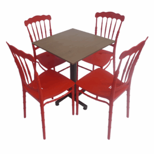 Sillas Tifany E2 con mesa base cruceta en madera 60x60