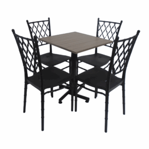 Sillas Tifany E3 con mesa base cruceta en madera 60x60