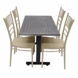 Sillas Tifany E5 con mesa base H especial tapa en acero 90x60