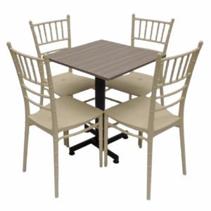 Sillas Tifany E5 con mesa base cruceta en madera 60x60