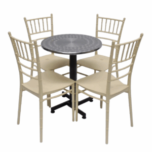 Sillas Tifany E5 con mesa base cruceta redonda tapa en acero de 60CM